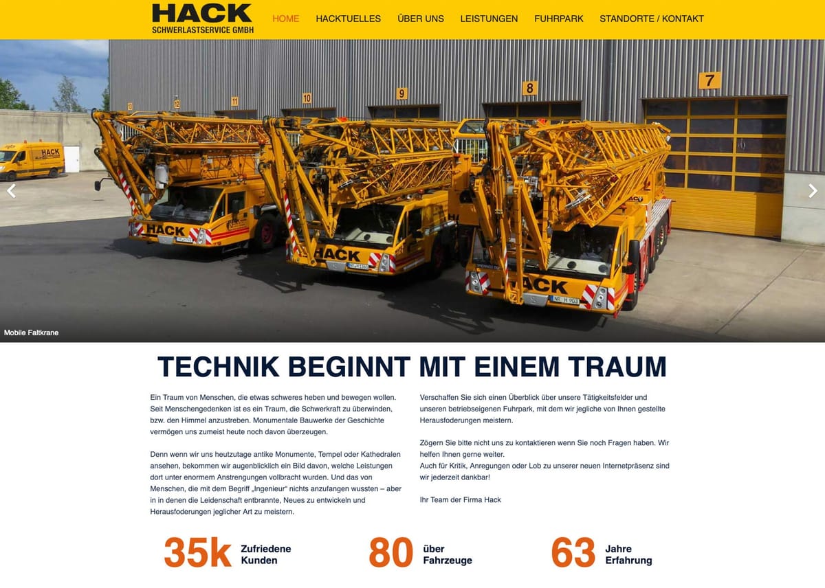 Website von Hack Schwerlastservice